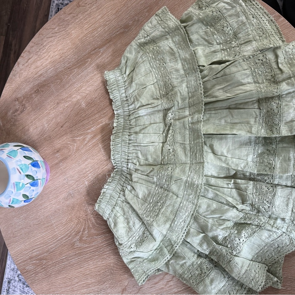 Loveshackfancy Light Green Ruffle Mini Skirt- Siz… - image 2